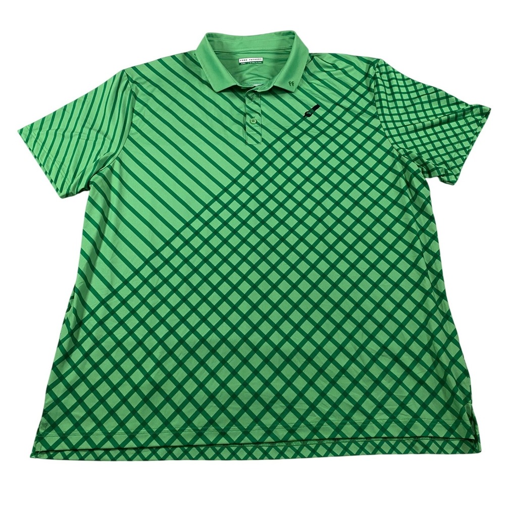 Fore Fathers Mens XXL Green Diagonal Grid Performance Golf Polo Shirt - Picture 2 of 12